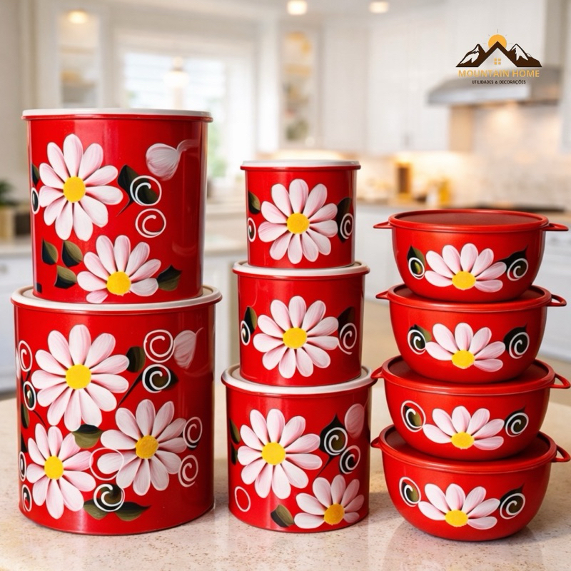 Kit Potes de Mantimento Cozinha 5 Peças + 4 Bowl Potes Redondo em Oferta na Shopee