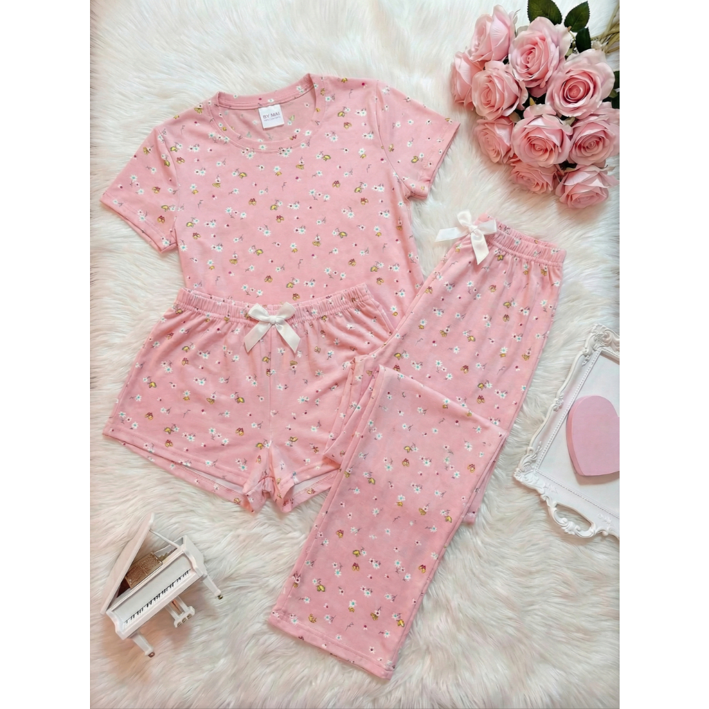 Pijama Suede Trio,Camiseta + Shortz + Calça. em Oferta na Shopee