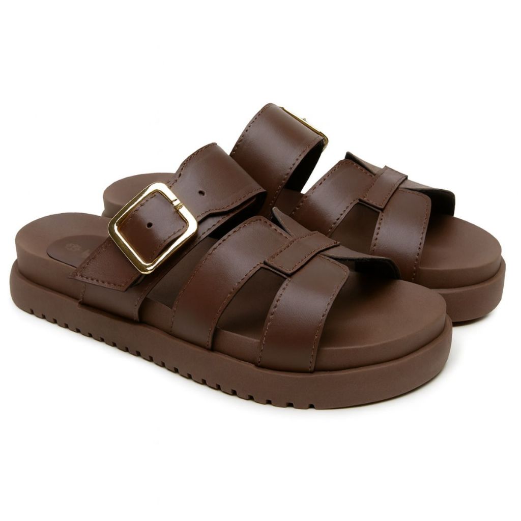 Papete Sandália Feminina Rasteira H Flat Confortável Moderna Casual Promoção