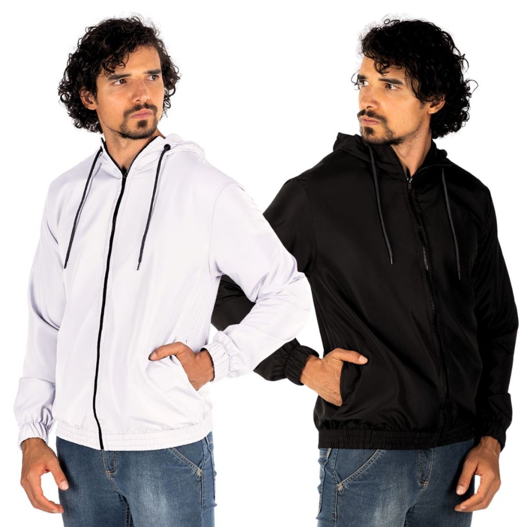 Corta Vento Jaqueta Masculino Lisa com Capuz e Bolso e ziper