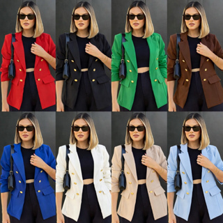 Blazer Feminino Casaquinho Alfaiataria Casaco Social Com Botão Lindo Super Envio Premium em Oferta na Shopee
