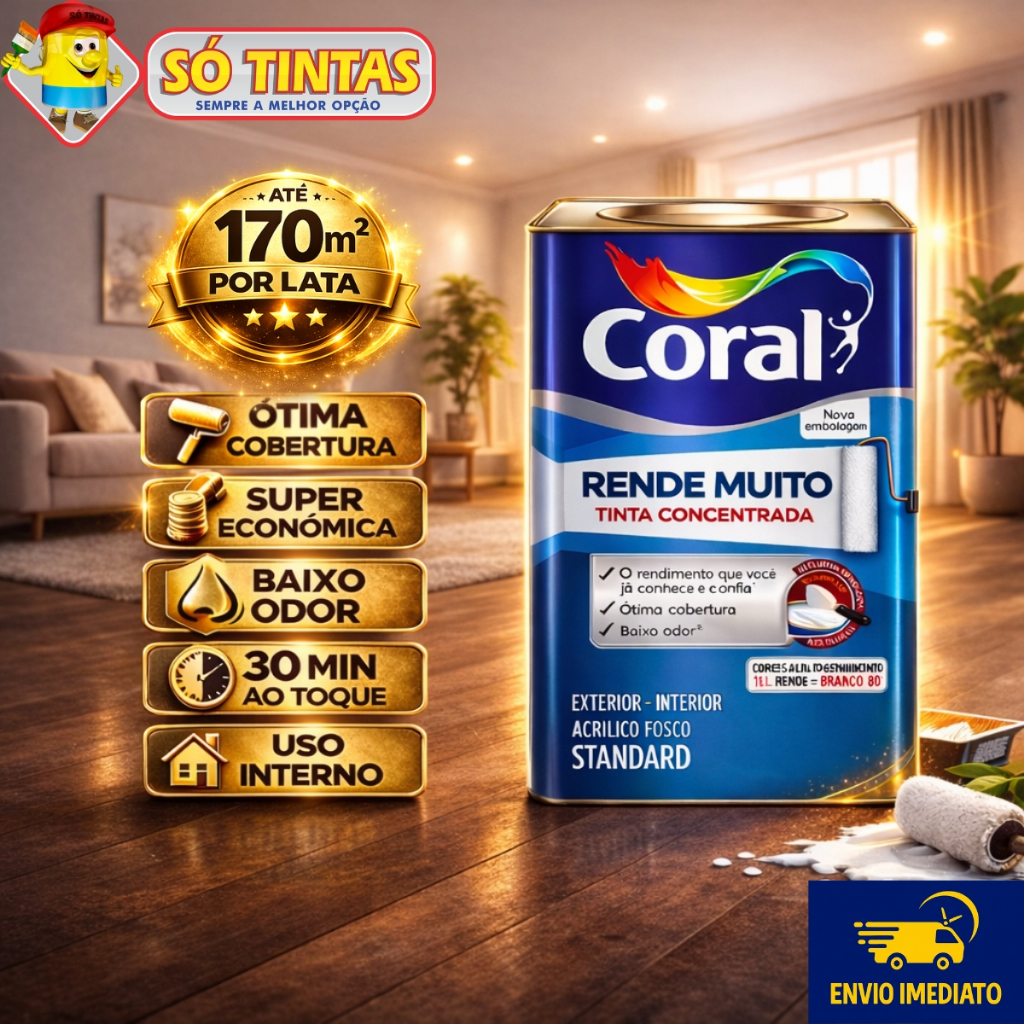 Tinta Coral Acrílica Rende Muito 16L Fosca Lavável Standard Rendimento Secagem Rápida em Oferta na Shopee