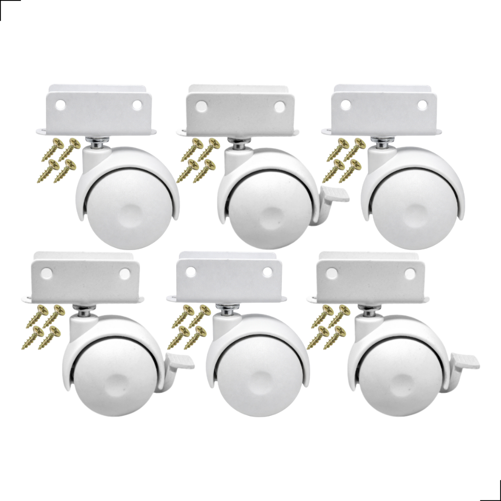 Kit 6 Rodizio Branco Roda Rodinha Berço 3 Trava Chapa U 15mm em Oferta na Shopee