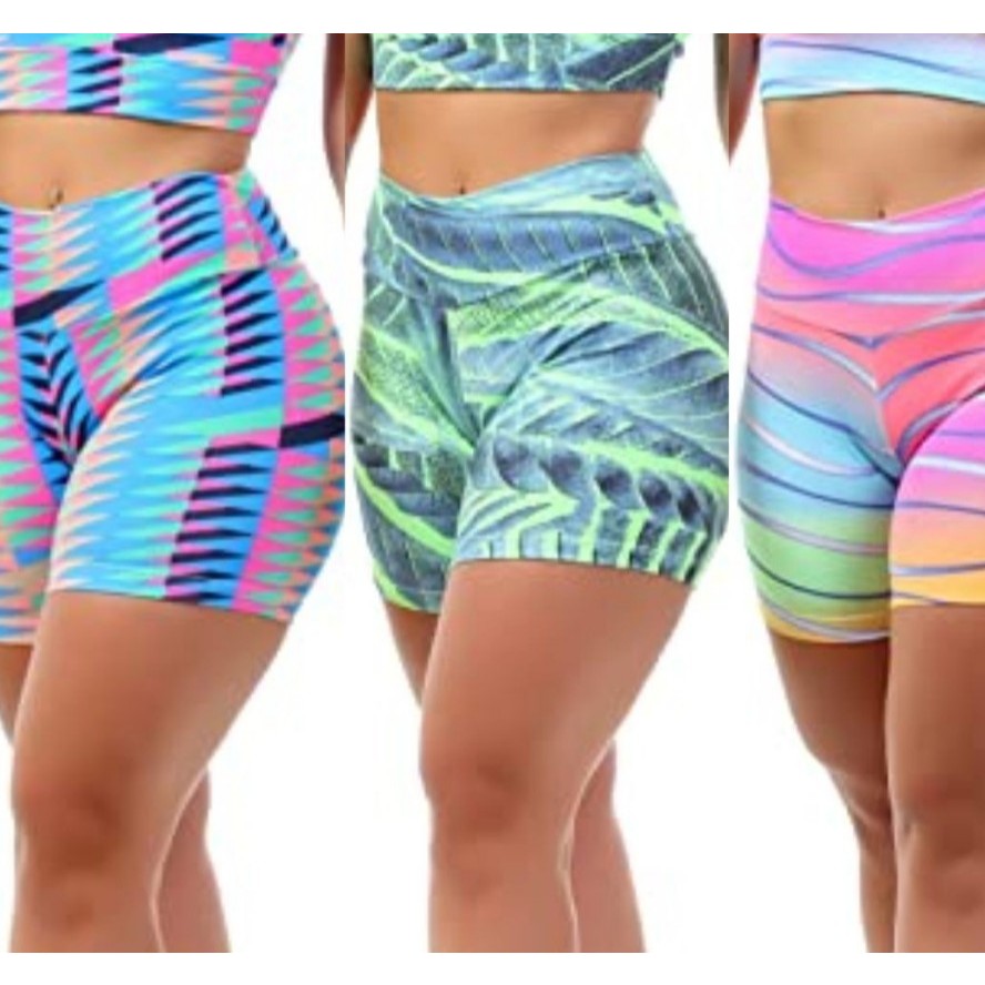 KIT 2  SHORTS DE ACADEMIA SUPLEX ESTAMPADO FEMININA CINTURA ALTA - Estampas Aleatorias em Oferta na Shopee