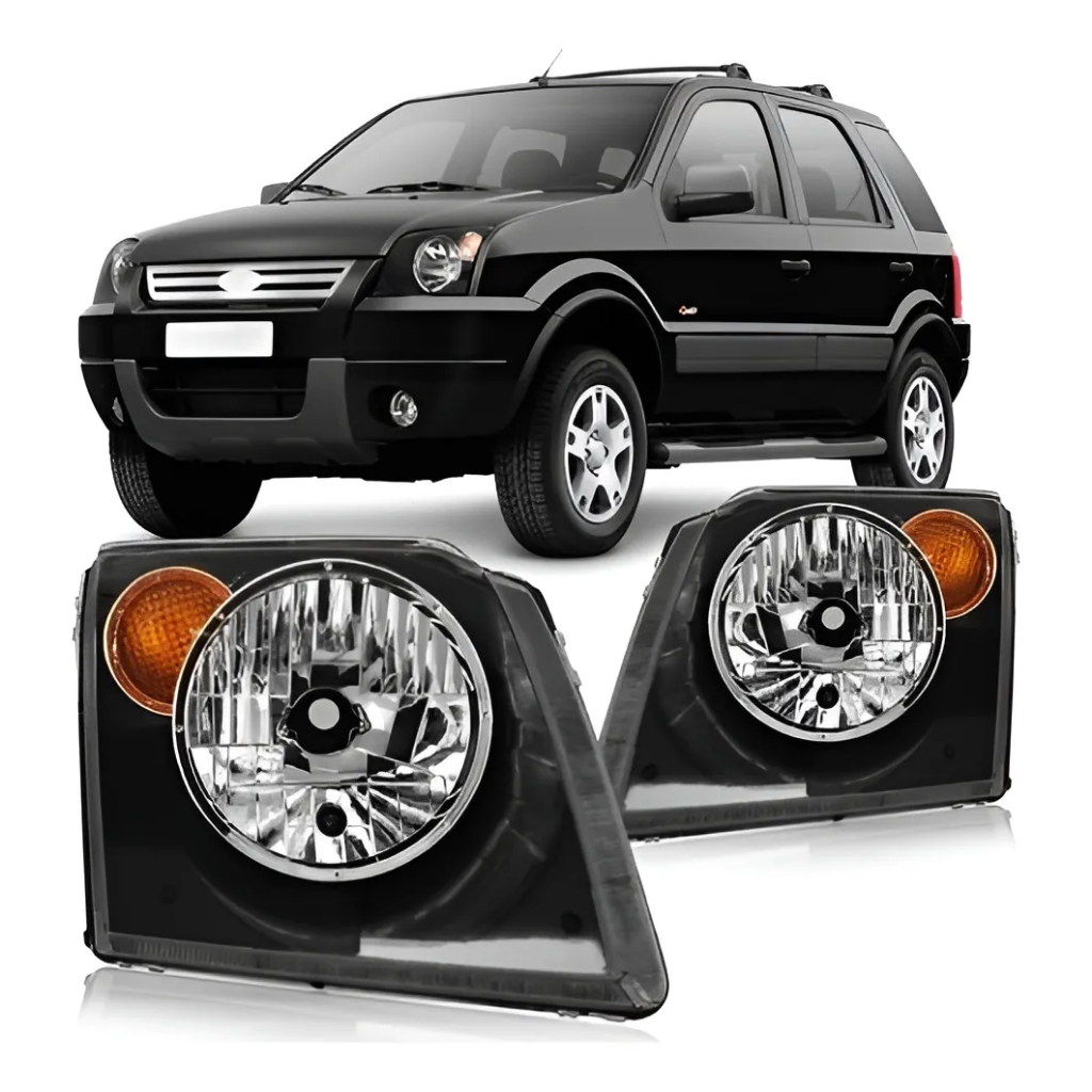 Farol Ecosport Dianteiro Esportivo Mascara Negra Lente Lisa Pisca Direito Esquerdo Ambar 03/07 - PAR