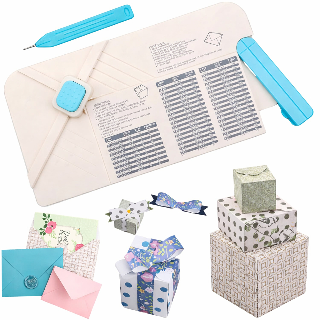 Base Criadora de Envelopes 3 em 1 com Furador – Faz Envelopes, Laços e Caixas de Presente, Kit Scrapbook com Caneta de V