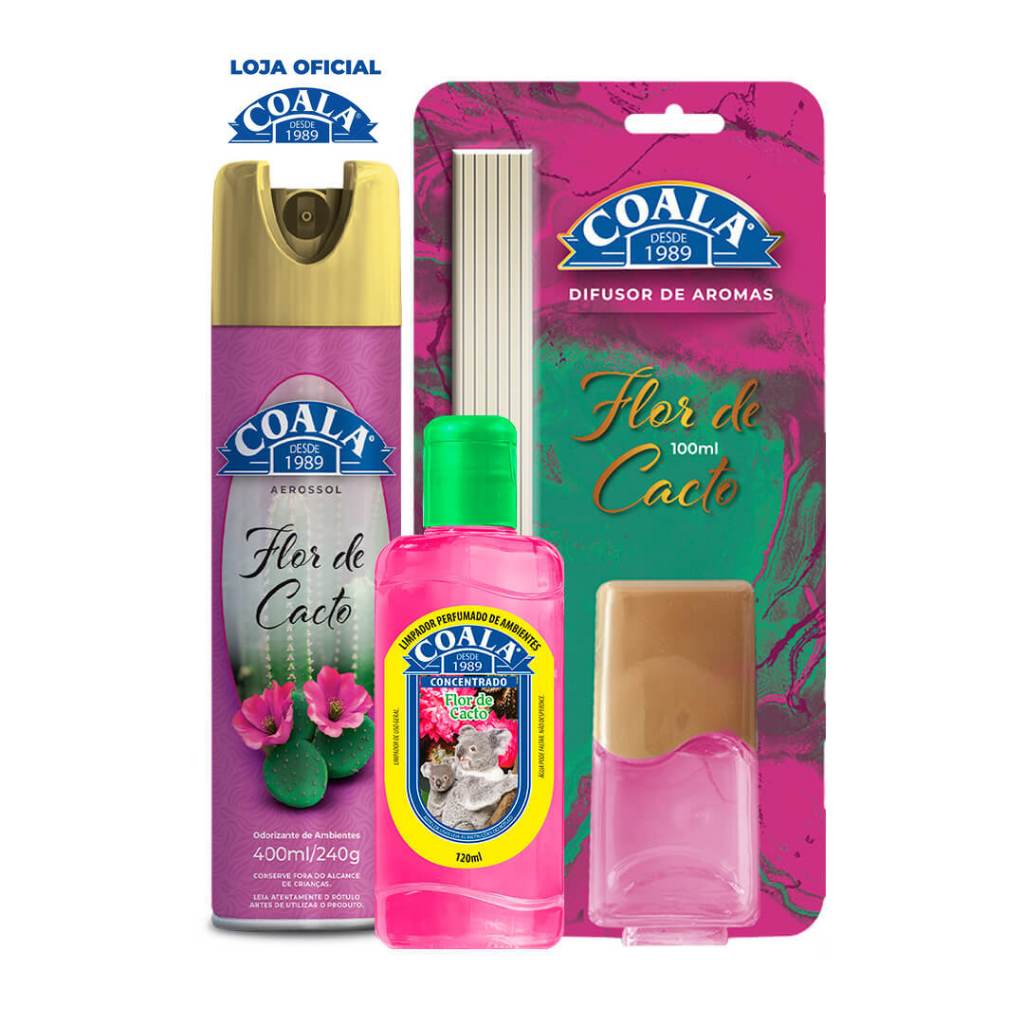 Kit Coala Aerossol + Difusor de Aromas + Limpador Perfumado de Ambientes - Flor de Cacto