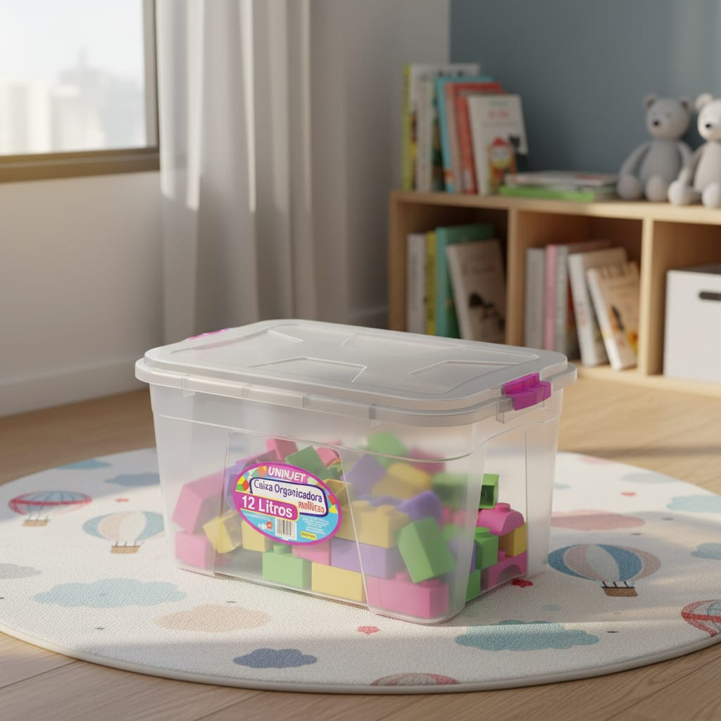 Caixa Organizadora Transparente 12 Litros Com Travas e Tampa - Uninjet em Oferta na Shopee