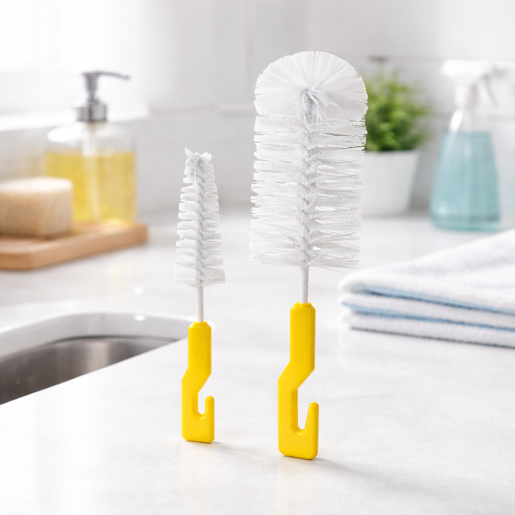 Kit Limpeza Multiuso Lava Garrafa Mamadeira Copos Taças Cerdas Sintética em Oferta na Shopee