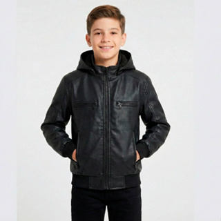 Jaqueta de Couro Forrada Peluciada Infanto Juvenil Para Meninos para Dias Frios em Oferta na Shopee