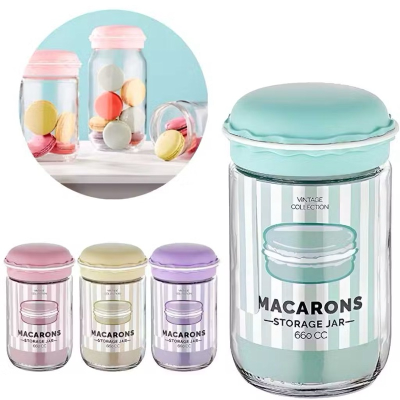 POTE DE VIDRO COM TAMPA BISCOITO | 660ML | TAM.: 15X10CM | PORTA CONDIMENTOS | CASA E DECORAÇÃO | COZINHA | MACARONS