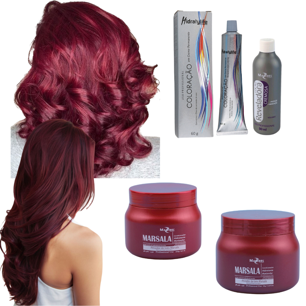Kit Completo Mairibel 66.26 Vinho Marsala + Ox 10/20/30/40 + Matizador | Marsala Duradouro