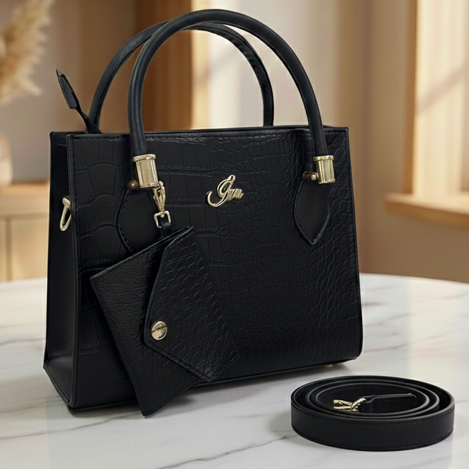 Bolsa Feminina de Mão Croco com Alça Transversal e Carteira em Pingente Moderna Textura em Oferta na Shopee