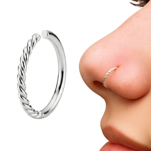 PIERCING NARIZ PRATA 925 LEGITIMA ARGOLA TRANÇADA 9MM