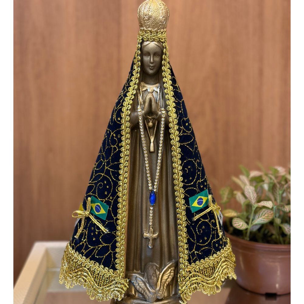 Imagem Nossa Senhora Aparecida em Gesso Artesanal Manto Azul Luxo com Detalhes Dourados Pintados em Oferta na Shopee