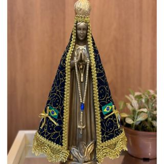 Imagem Nossa Senhora Aparecida em Gesso Artesanal Manto Azul Luxo com Detalhes Dourados Pintados em Oferta na Shopee