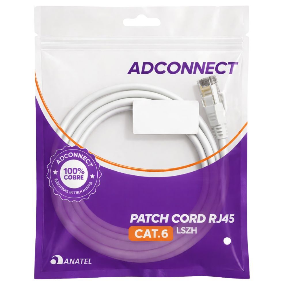 Cabo de Rede CAT6 LSZH Anatel Injetado AD Connect 10 Unidades Verde Branco Preto Amarelo