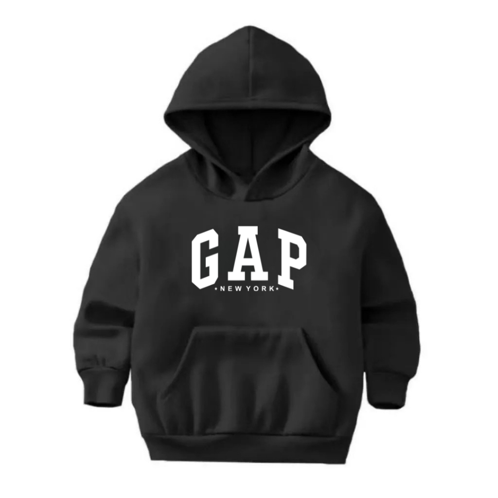 Moletom Infantil/Adulto Unissex GAP New York Estampado Com Capuz Blusa de Frio Algodão Preto e Bege