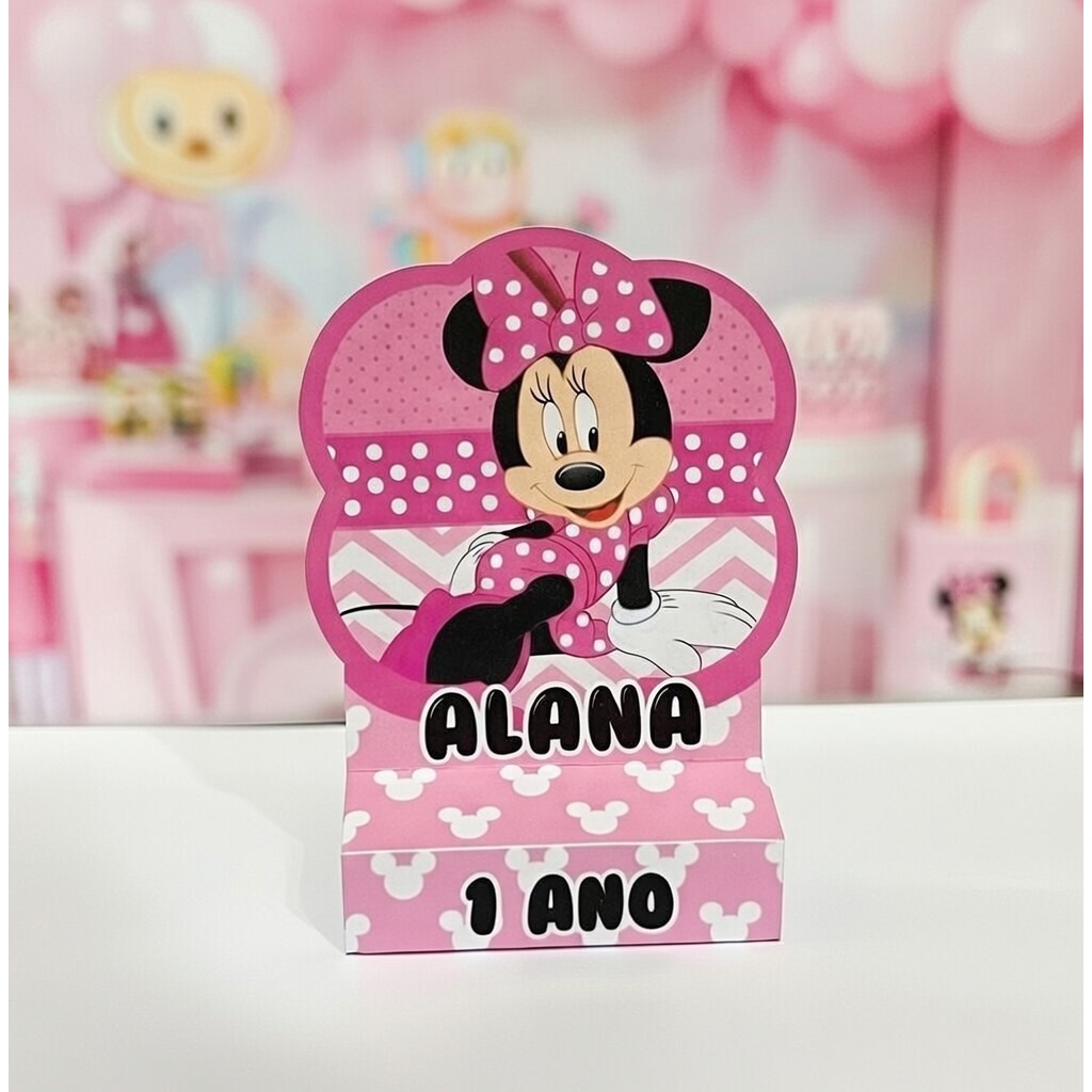 Porta bis duplo Lembrancinha Personalizados- Festa Infantil - Minnie Rosa Caixinha Bis