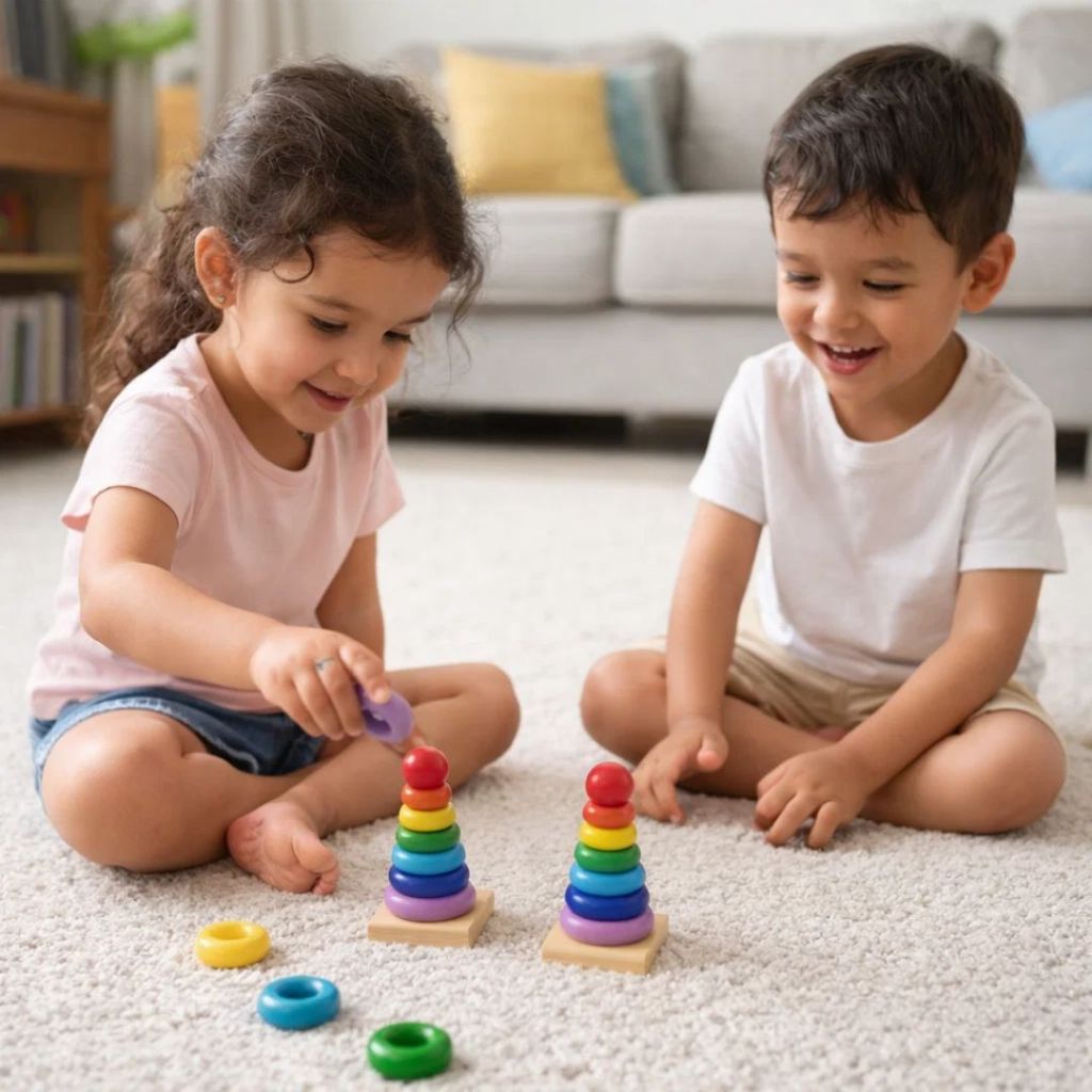 Torre de Empilhar Montessori Madeira Brinquedo Educativo Infantil Colorido