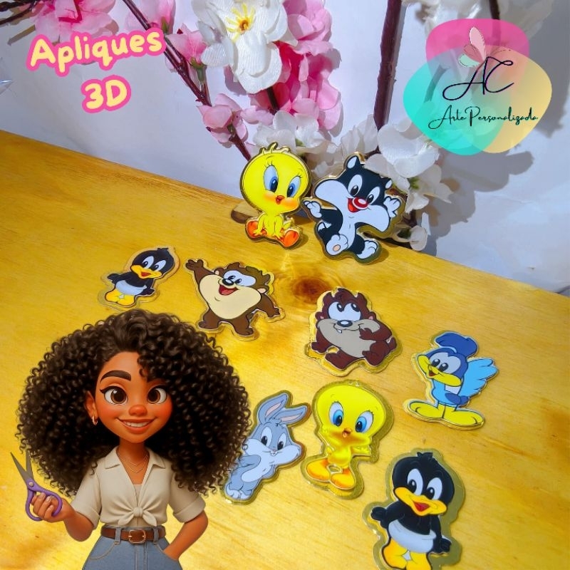 Aplique Personalizado 3d Baby Looney Tunes– Nome e Tema – Decoração para Festa Infantil – Topo de Bolo e Lembrancinhas