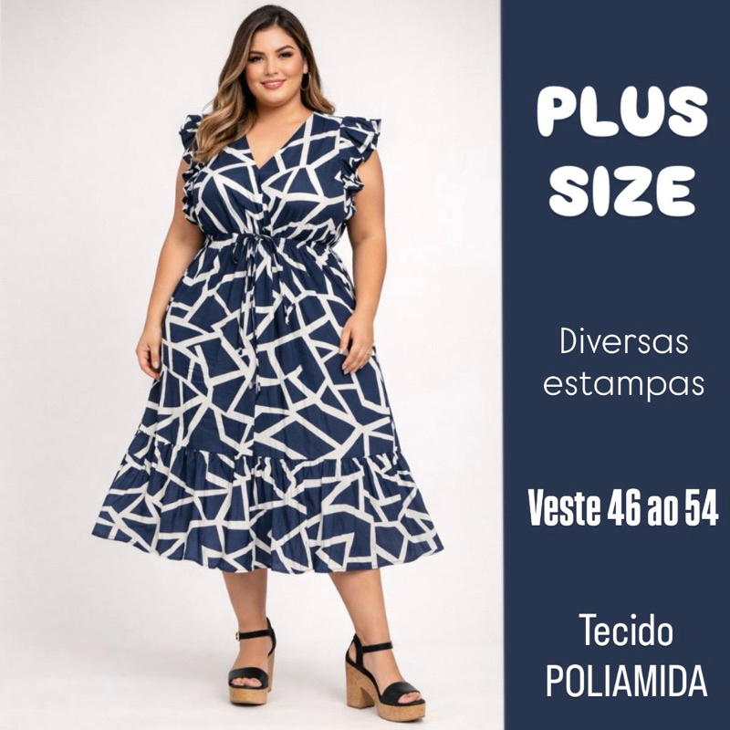 PLUS SIZE Vestido curto tamanho grande 46 a 54 babado moda evangélica manga curta soltinho XG adulto em Oferta na Shopee