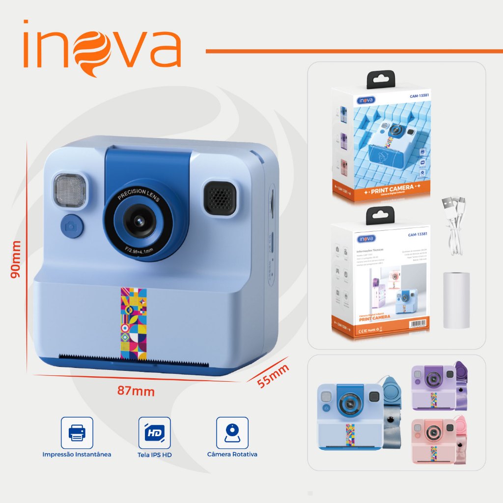 Kinvo & Inova Câmera De Impressão Instantânea Para Crianças Vídeo Fotografia Digital Fotográfica Mini Impressora Térmica