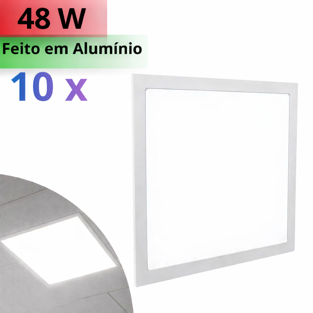 Kit 10 Plafon Embutir Painel Led 60x60 48w Quadrado 6500K I 4000K