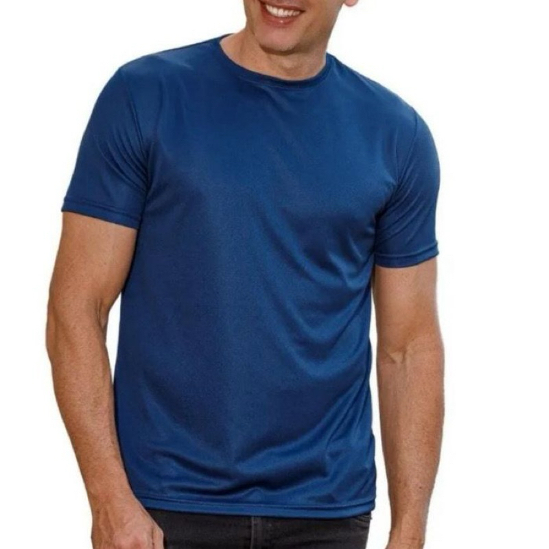 Camiseta Masculina Azul 100% Poliéster premium malha fria casual academia uniforme treino não encolhe e nã pega bolinha