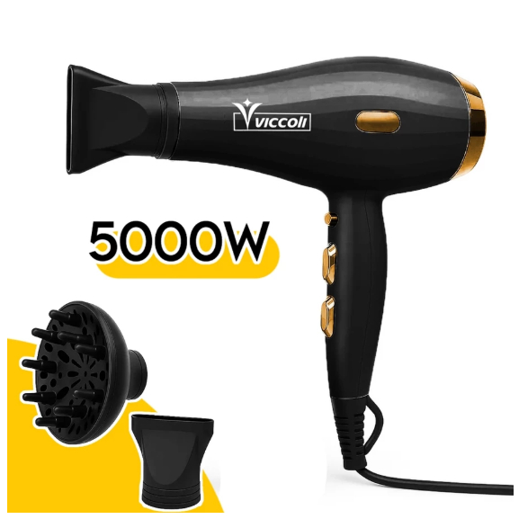 Secador de Cabelo Com Difusor 5000W Profissional Secagem Rápida Ar Quente 110V VICCOLI
