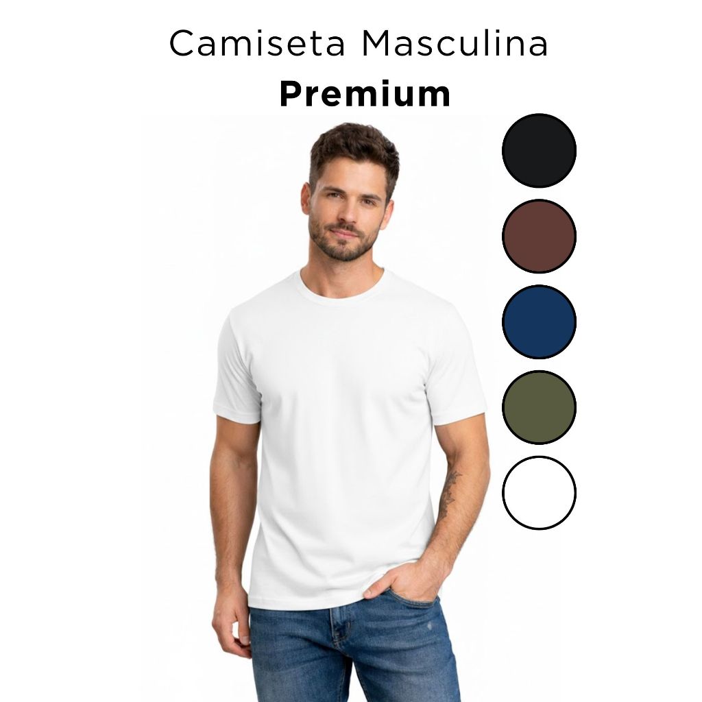 Camiseta Básica Masculina Lisa Algodão Gola Careca Manga Curta