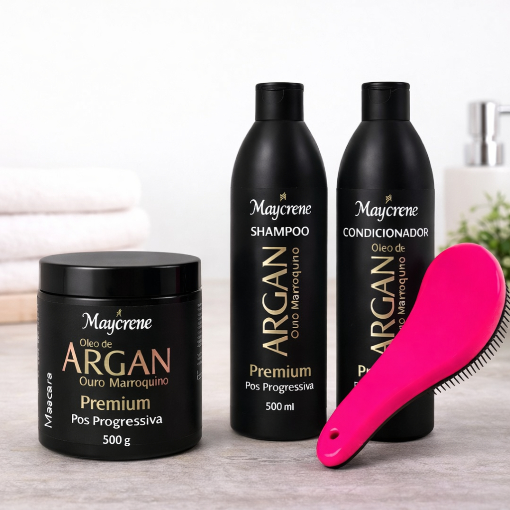 Kit Oleo de Argan Pós Progressiva 3 Itens com Escova Magica