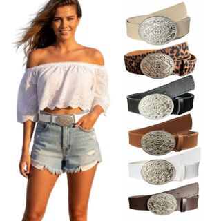 Cinto Feminino Fivela Prata Moda Country Boho Plus Size Elegante Couro PU Largo 3cm  - Debora em Oferta na Shopee