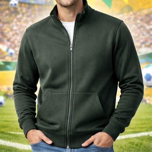 Moletom Jaqueta Masculino Verde Militar Ziper Frontal Bolso Casual Inverno Confortavel