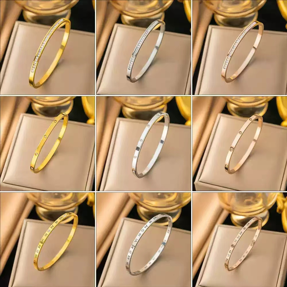 Pulseira de luxo em titânio cravejada com strass - resistente ao desbotamento e hipoalergênica