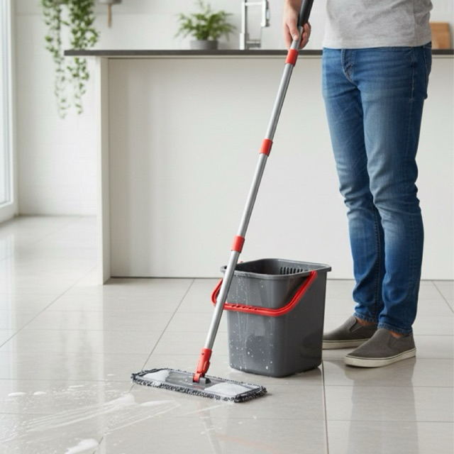 Mop Flat Esfregão com Balde 5L Powemaid Base Giratória Limpa Cantos Difíceis Fácil Rápido Lava Limpa Seca Pisos Paredes