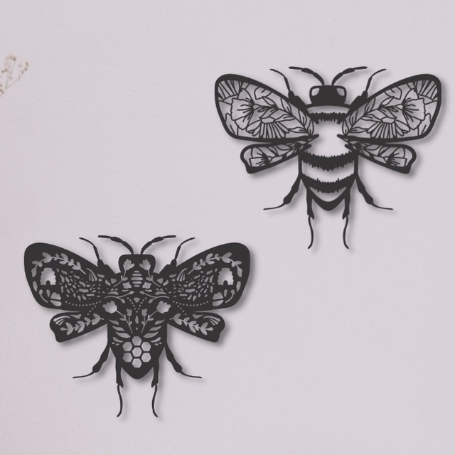 Dupla Decorativos Abelha Placa Quadro Bordada Madeira Fita Dupla Face Adesiva Preto Fosco