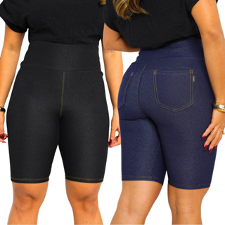 Shorts Jeans Feminina Legging Bermuda Cotton com Bolso e Cintura Alta Confortavel Zero Transparência em Oferta na Shopee