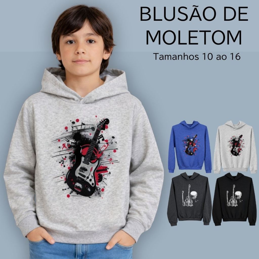 Moletom Blusa de Frio Masculino Casaco Juvenil Menino com Capuz Flanelado 3070-A