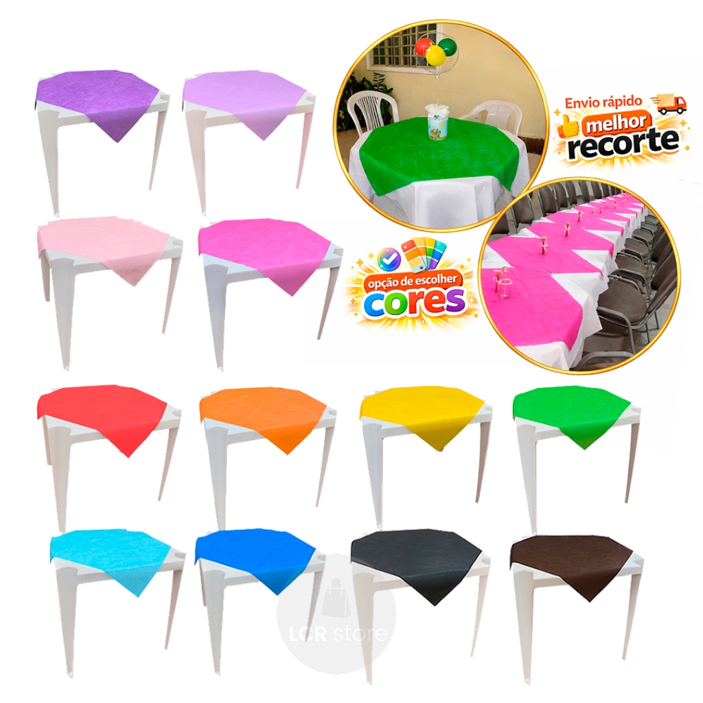 5|10|15 Toalhas de Mesa TNT Festa Cores Vivas Cobre Mancha Quadrado Grosso 70x70  TNT para mesa