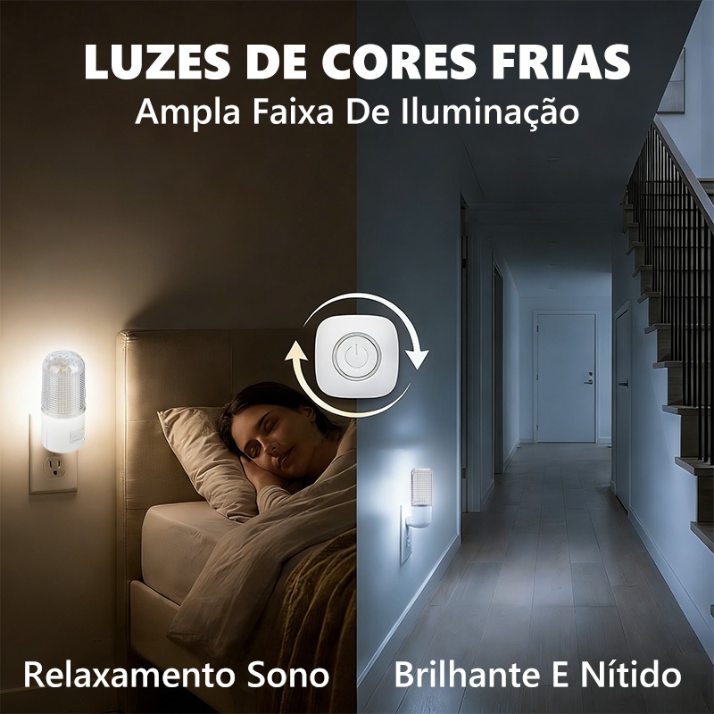 Kit 2 Luminária Led De Tomada Mini Abajur para Quarto Sala Corredor Bivolt Branco Frio