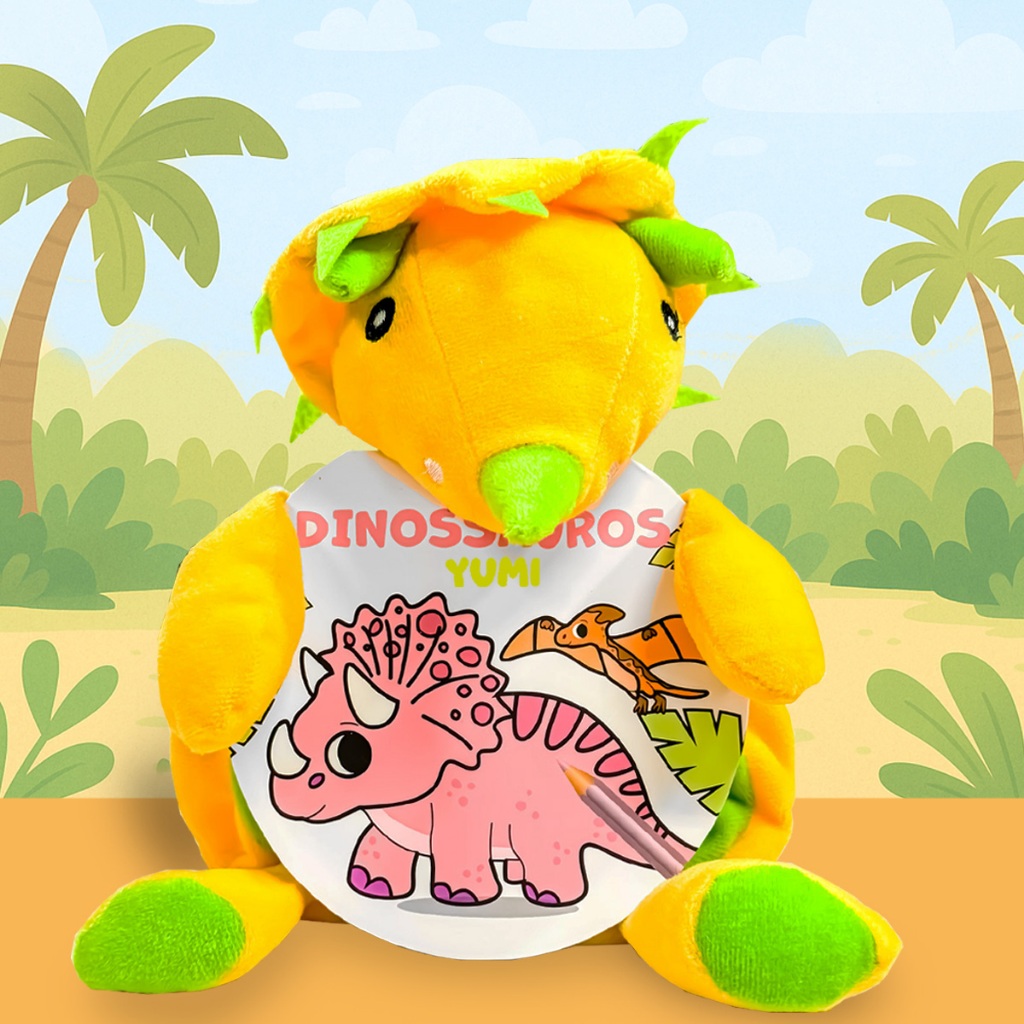 Livro de Colorir Infantil Com Pelúcia Naninha Dinossauros T-Rex - Atividades De Pintura E Sensorial