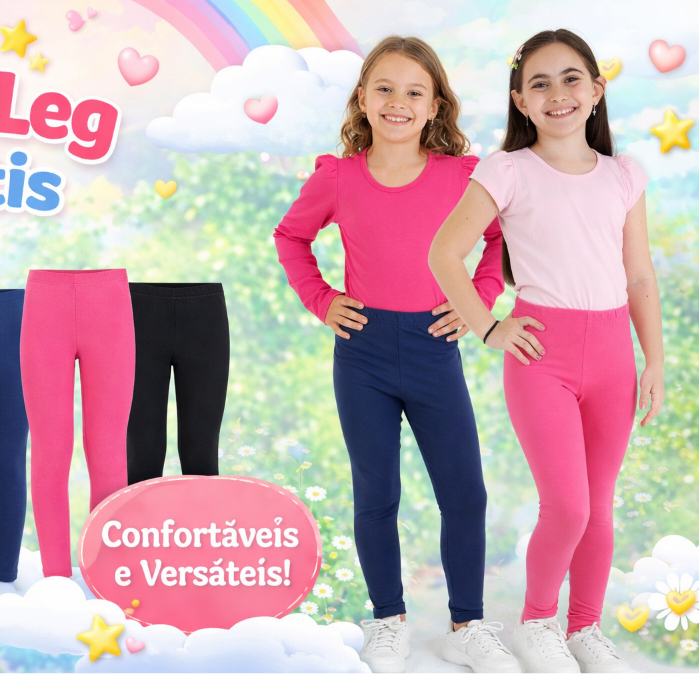 Kit 2 Calça leg Infantil Menina de Cotton 1 ao 10 anos