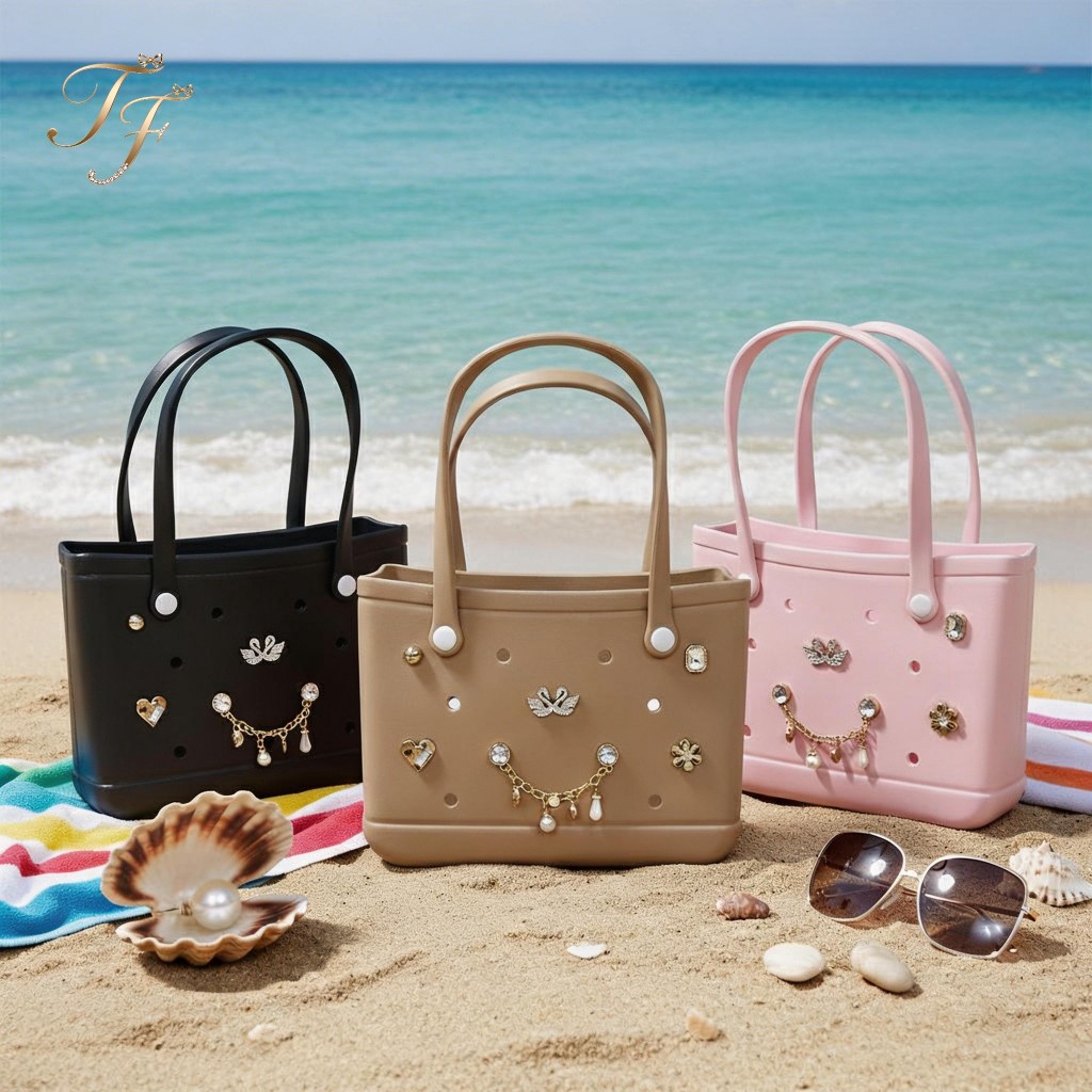 Bolsa de Praia EVA Furadinha Feminina – Com Acessórios Decorativos DIY, Impermeável, Bolsa Piscina