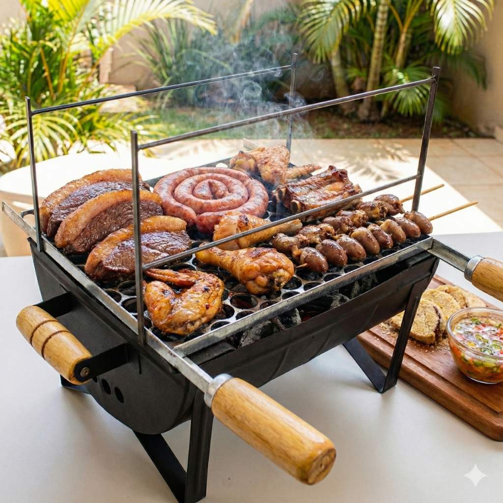 Churrasqueira a Carvão de Mesa Portátil Grelha Inclusa em Aço Carbono 35cm 3 Andares Pequena Preta em Oferta na Shopee