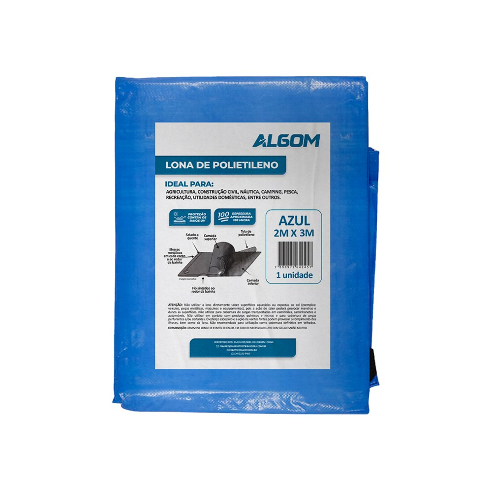 Lona Carreteiro Azul 2x3m com Ilhós – Impermeável Reforçada 100 Micras com Proteção UV Com Ilhós em Oferta na Shopee