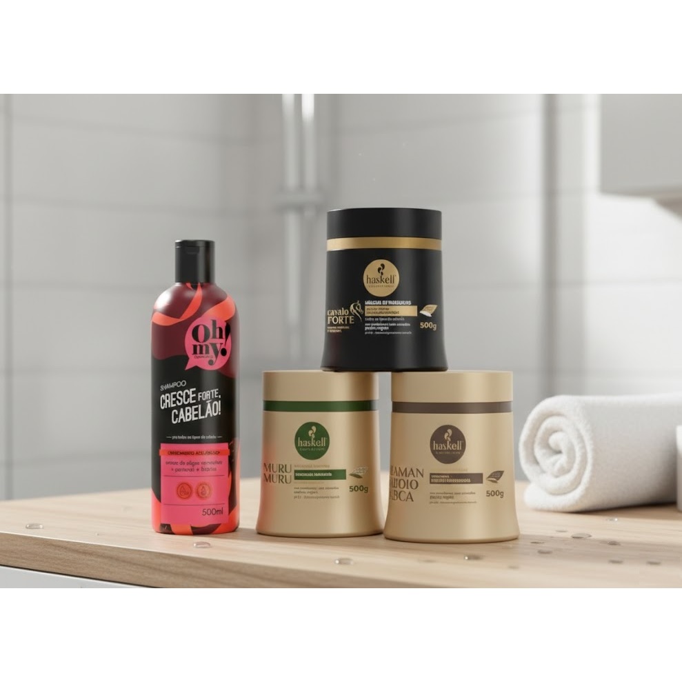 KIT CRONOGRAMA HASKELL CAVALO FORTE MANDIOCA MURUMURU 500 E SHAMPOO OH MY CRESCE FORTE CABELÃO 500ML em Oferta na Shopee