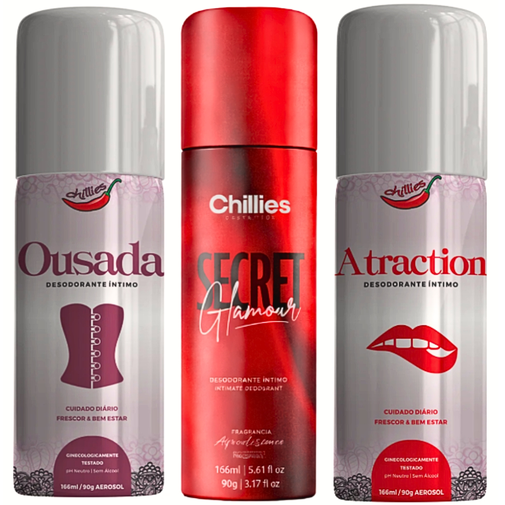 Desodorante Íntimo Feminino Aerosol Chillies 90g Original Ousada Atraction Secret Glamour em Oferta na Shopee