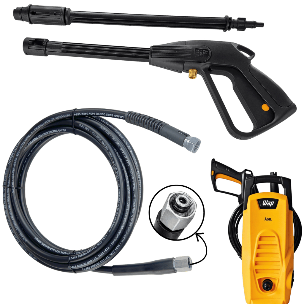Kit Pistola + Lança + Mangueira Alta Pressão WAP Ágil 1800 M16 Trama Nylon