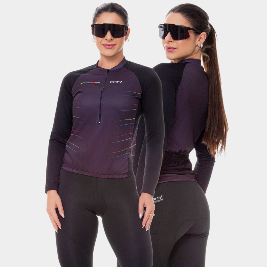 Camisa Ciclismo Feminina MANGA LONGA Proteção UV Inverno Frio Roupa Bike Pedal Mtb